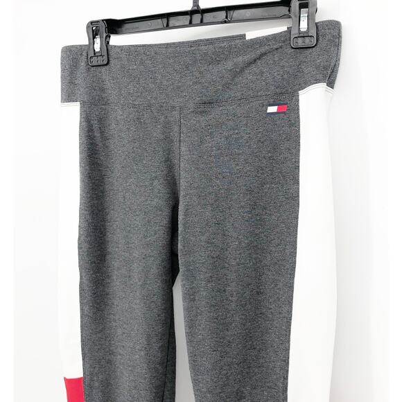 TOMMY HILFIGER SPORT Women's Performance Leggings Large Gray Flag Blocked NWT - Picture 7 of 16